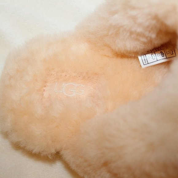 NEW UGG WOMEN'S PEACH SUEDE SHEARLING LINED SLIP ON SCUFF SLIPPERS PEACH - Picture 4 of 8